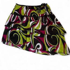 Vintage y2k MyMichelle Ruffled Bow Asymmetric Swirl Print Skirt ✨